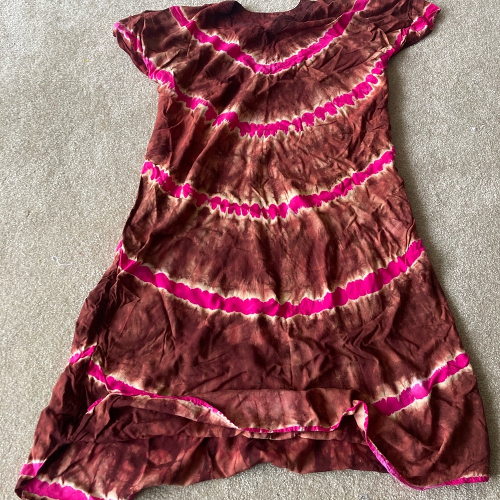 Stylish Tie-Dye Women’s Dress - Brown and Pink